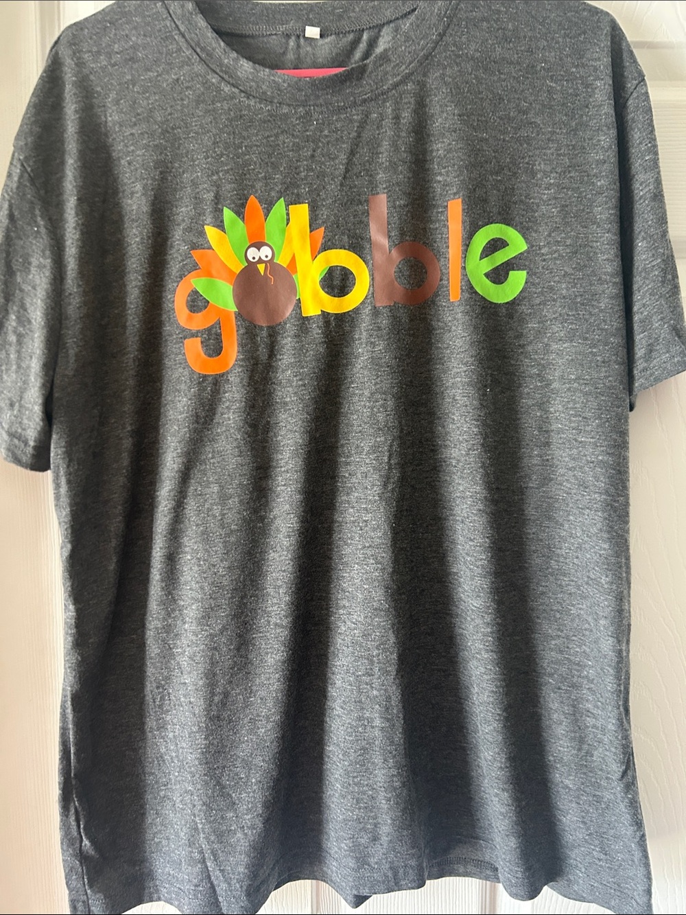 Grey 'Gobble' Short Sleeve Tee with Colorful Turkey Graphic